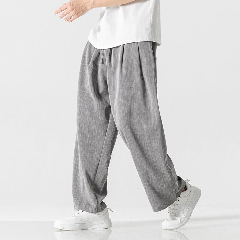Pantalon d'été décontracté en coton et lin pour homme, coupe droite, avec cordon de serrage et poches, motif Buddha Stones - image 6