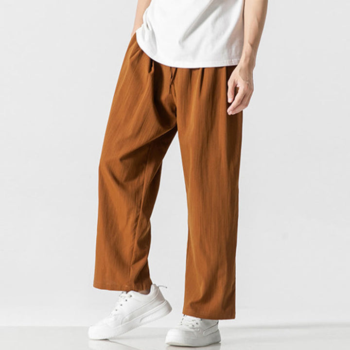 Pantalon d'été décontracté en coton et lin pour homme, coupe droite, avec cordon de serrage et poches, motif Buddha Stones - image 29