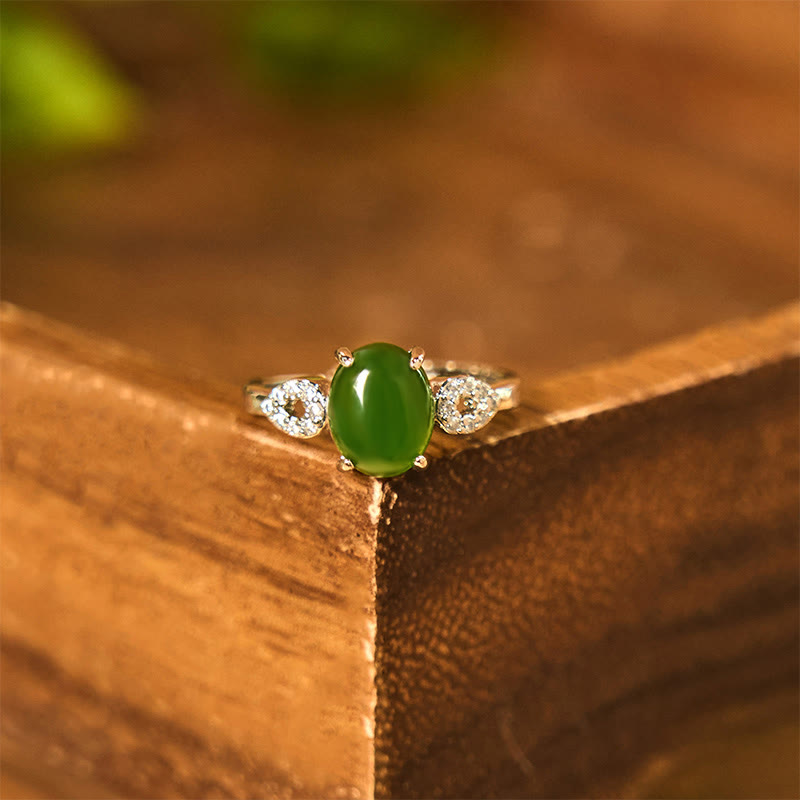 Bague de prospérité à boucle réglable en jade naturel Buddha Stones