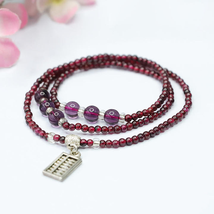 Bracelet triple tour en Buddha Stones, grenat naturel, boulier éléphant, porte-bonheur, protection PiXiu