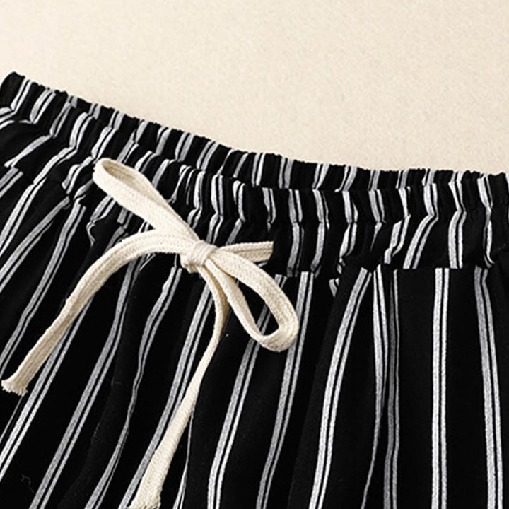 Pantalon large décontracté à lacets et rayures acryliques Buddha Stones pour femme avec poches - image 1