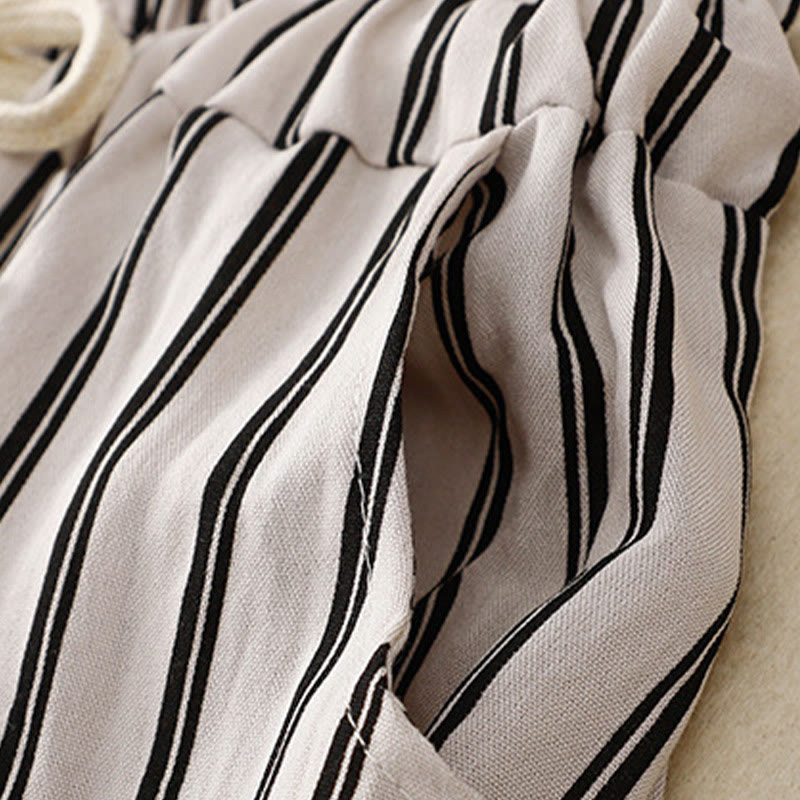 Pantalon large décontracté à lacets et rayures acryliques Buddha Stones pour femme avec poches - image 10