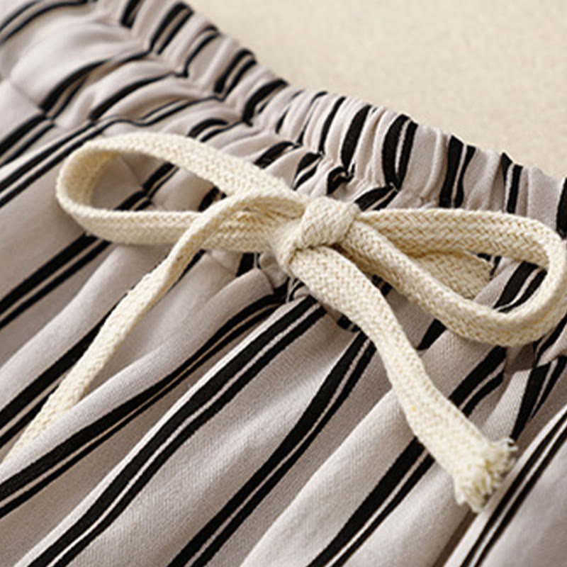 Pantalon large décontracté à lacets et rayures acryliques Buddha Stones pour femme avec poches - image 8