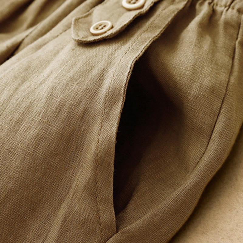 Pantalon Buddha Stones d'été décontracté en coton et lin pour femme, longueur 7-8, boutons, poches - image 1