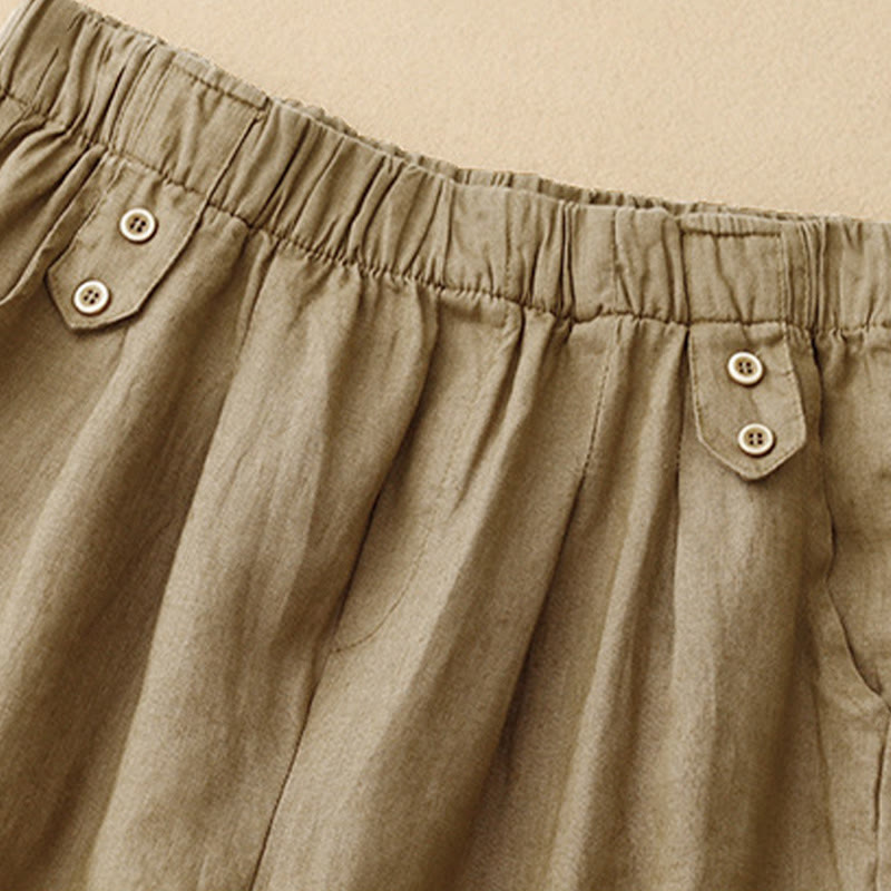 Pantalon Buddha Stones d'été décontracté en coton et lin pour femme, longueur 7-8, boutons, poches - image 3