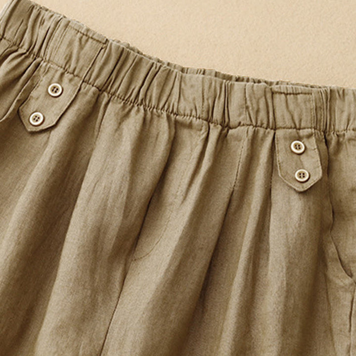 Pantalon Buddha Stones d'été décontracté en coton et lin pour femme, longueur 7-8, boutons, poches - image 3