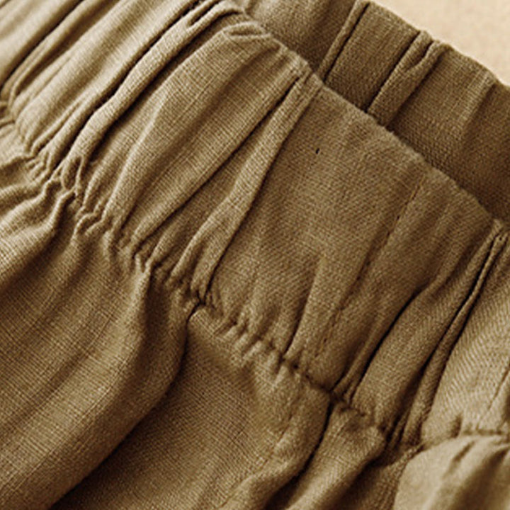 Pantalon Buddha Stones d'été décontracté en coton et lin pour femme, longueur 7-8, boutons, poches - image 2