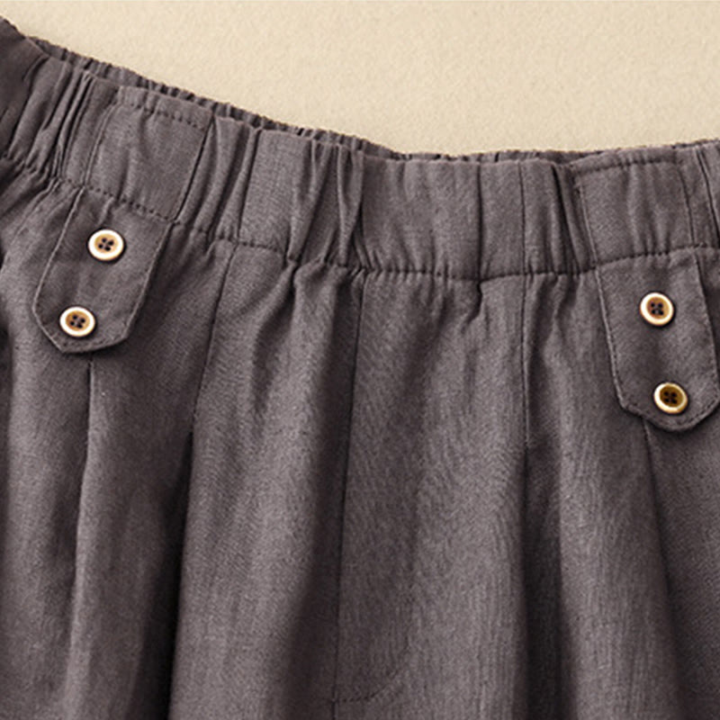 Pantalon Buddha Stones d'été décontracté en coton et lin pour femme, longueur 7-8, boutons, poches - image 9