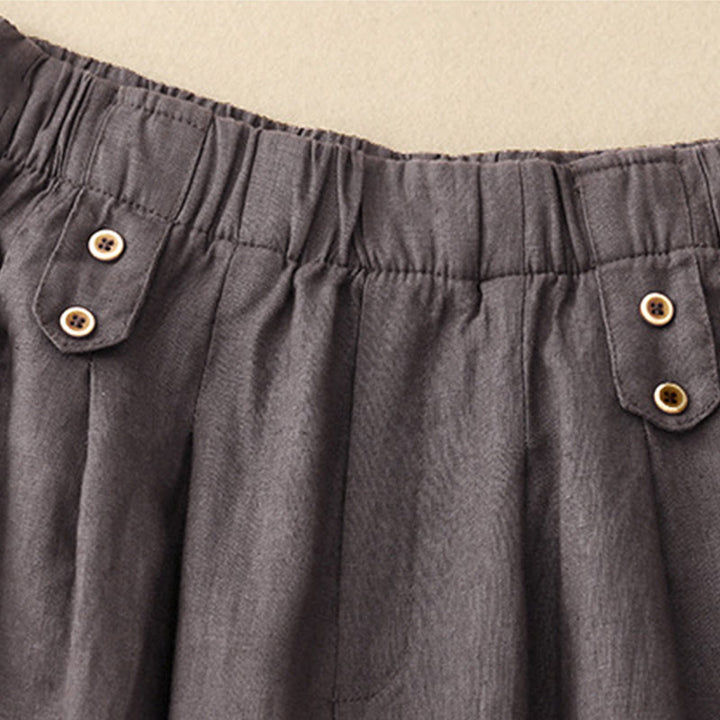 Pantalon Buddha Stones d'été décontracté en coton et lin pour femme, longueur 7-8, boutons, poches - image 9