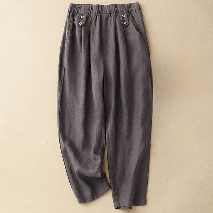 Pantalon Buddha Stones d'été décontracté en coton et lin pour femme, longueur 7-8, boutons, poches - Gris ardoise - US8-10，UK/AU12-14，EU40-42 (2XL) - image 5