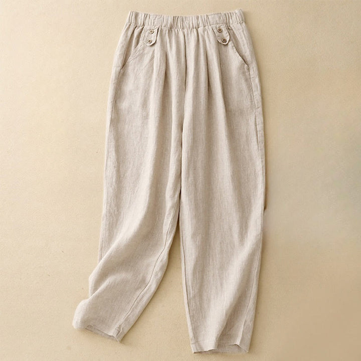 Pantalon Buddha Stones d'été décontracté en coton et lin pour femme, longueur 7-8, boutons, poches - Beige - US8-10，UK/AU12-14，EU40-42 (2XL) - image 10