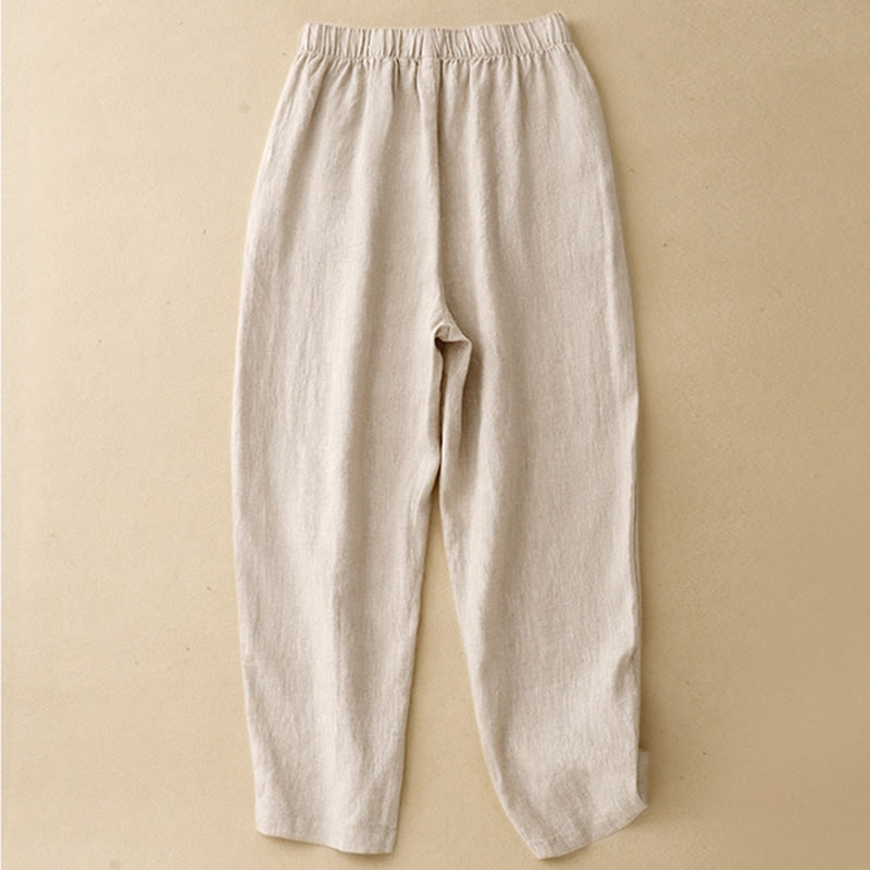 Pantalon Buddha Stones d'été décontracté en coton et lin pour femme, longueur 7-8, boutons, poches - image 11
