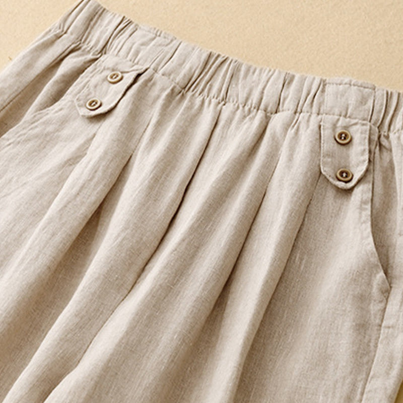 Pantalon Buddha Stones d'été décontracté en coton et lin pour femme, longueur 7-8, boutons, poches - image 16