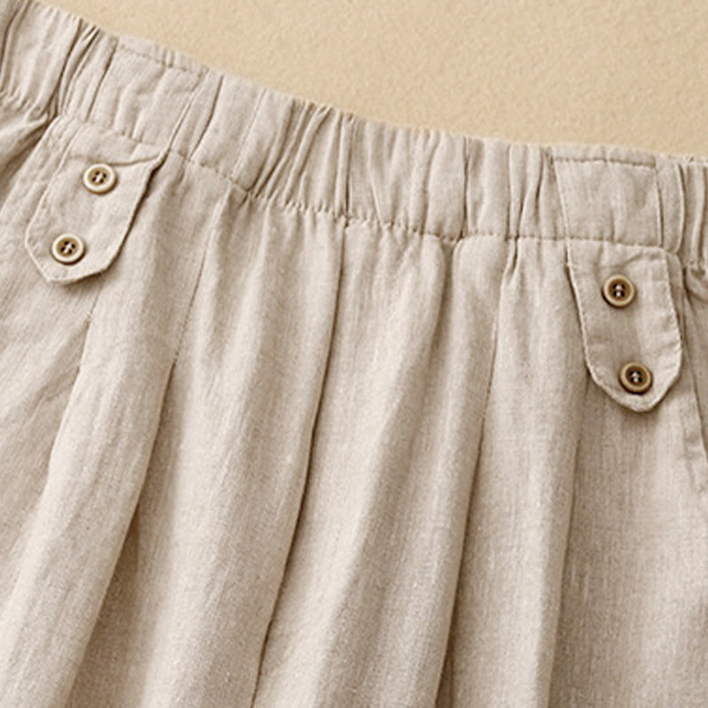 Pantalon Buddha Stones d'été décontracté en coton et lin pour femme, longueur 7-8, boutons, poches - image 12