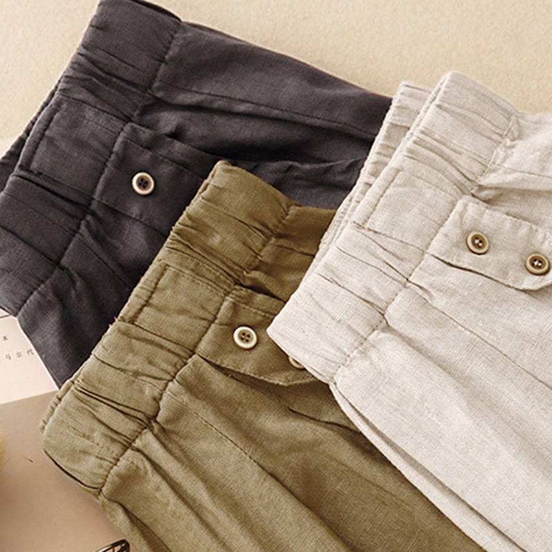 Pantalon Buddha Stones d'été décontracté en coton et lin pour femme, longueur 7-8, boutons, poches - image 20