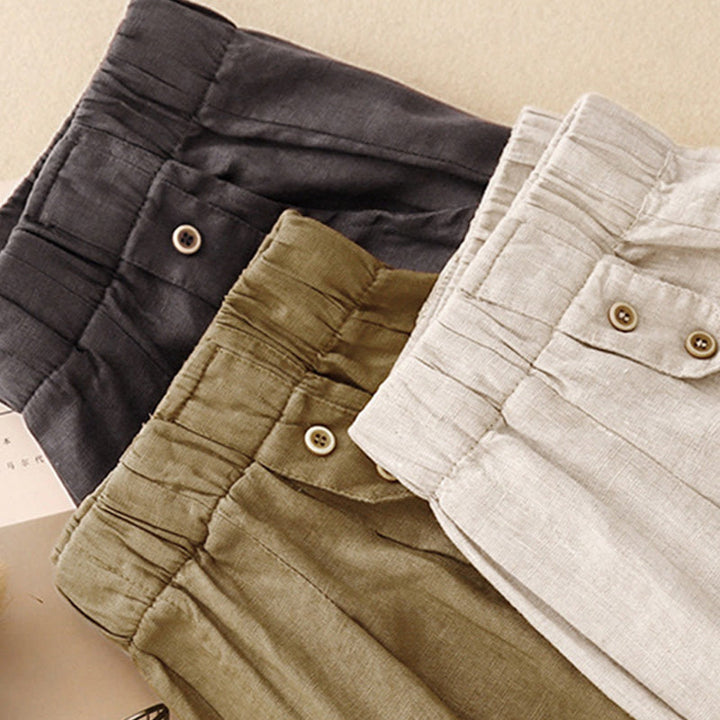 Pantalon Buddha Stones d'été décontracté en coton et lin pour femme, longueur 7-8, boutons, poches - image 20