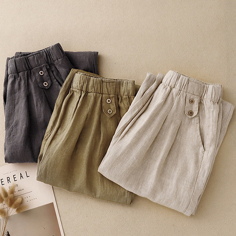 Pantalon Buddha Stones d'été décontracté en coton et lin pour femme, longueur 7-8, boutons, poches - image 21