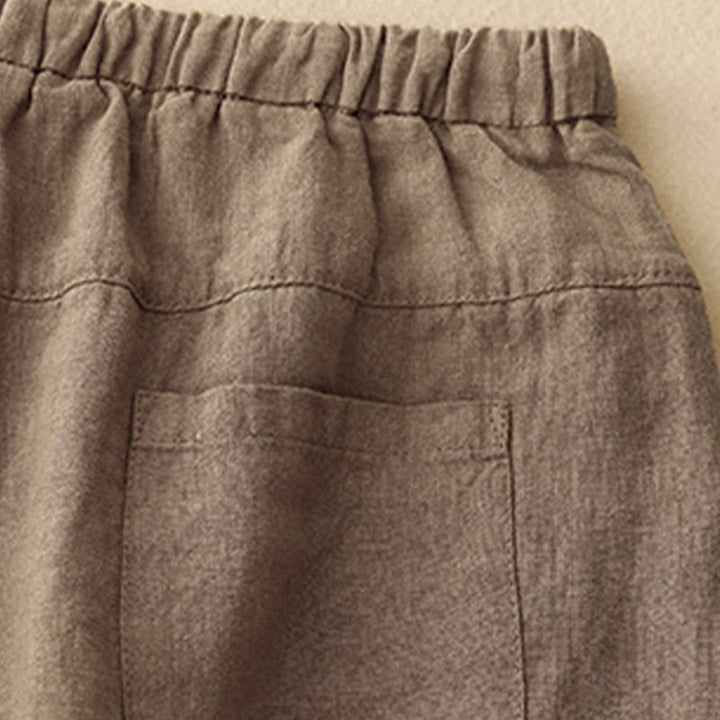 Pantalon Buddha Stones d'été décontracté en coton et lin avec poches pour femme, longueur 7-8, à lacets - image 4