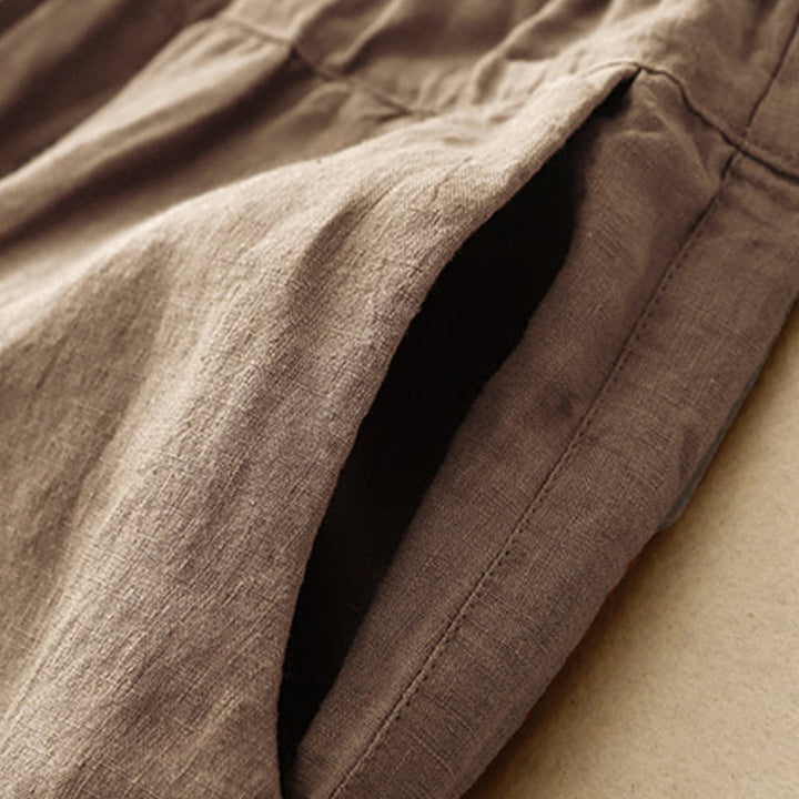 Pantalon Buddha Stones d'été décontracté en coton et lin avec poches pour femme, longueur 7-8, à lacets - image 3