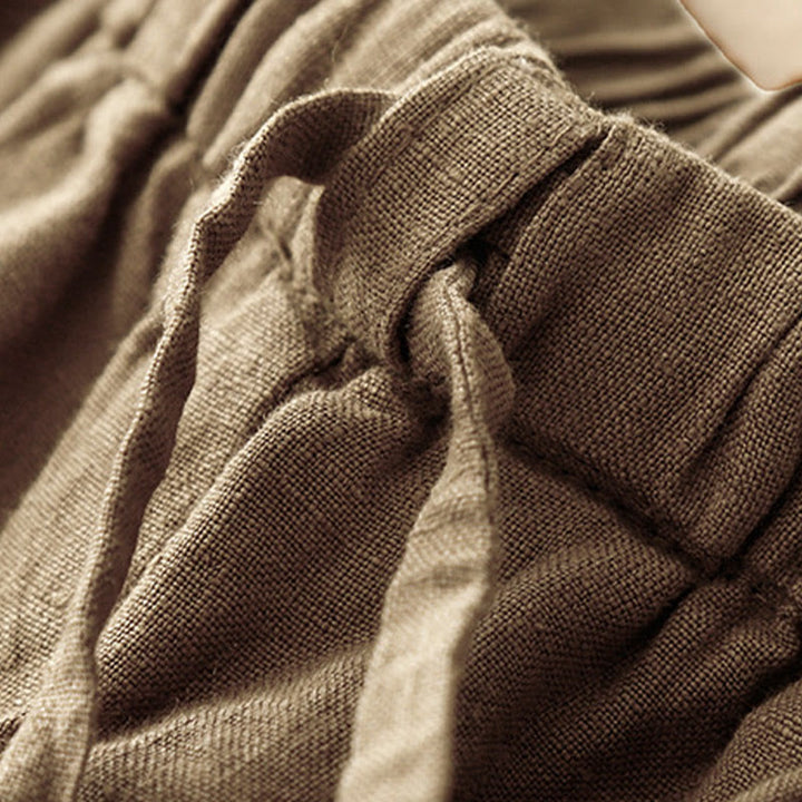 Pantalon Buddha Stones d'été décontracté en coton et lin avec poches pour femme, longueur 7-8, à lacets - image 7