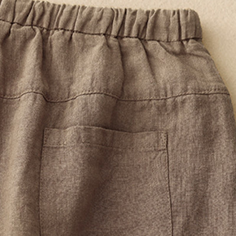 Pantalon Buddha Stones d'été décontracté en coton et lin avec poches pour femme, longueur 7-8, à lacets