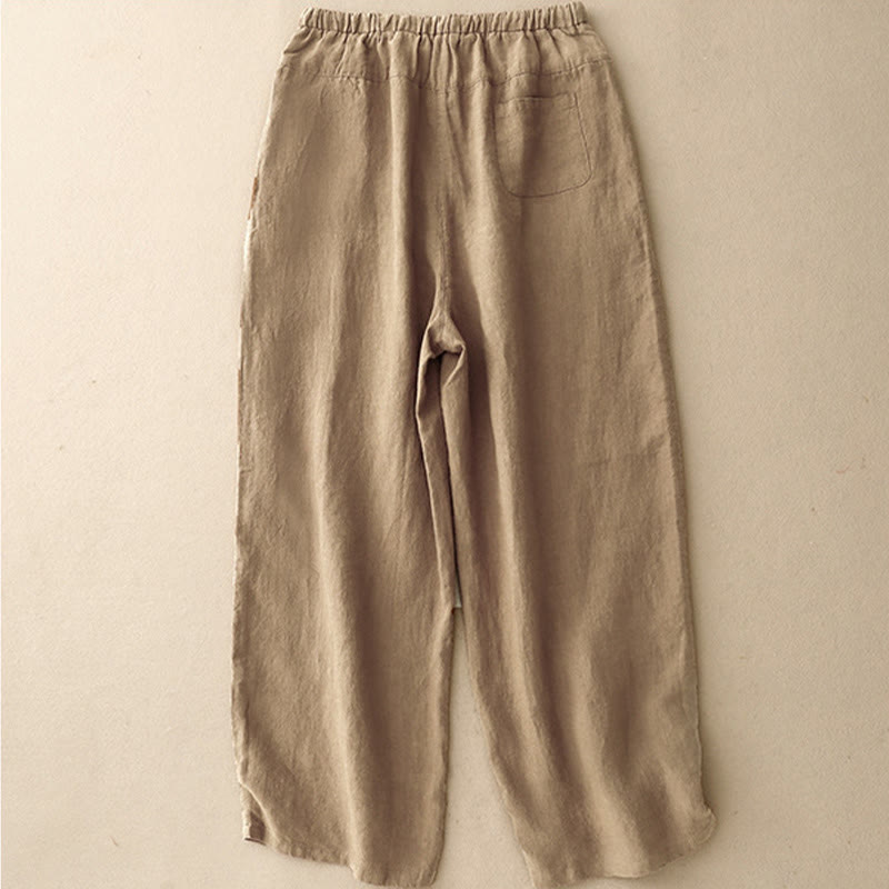 Pantalon Buddha Stones d'été décontracté en coton et lin avec poches pour femme, longueur 7-8, à lacets - image 1