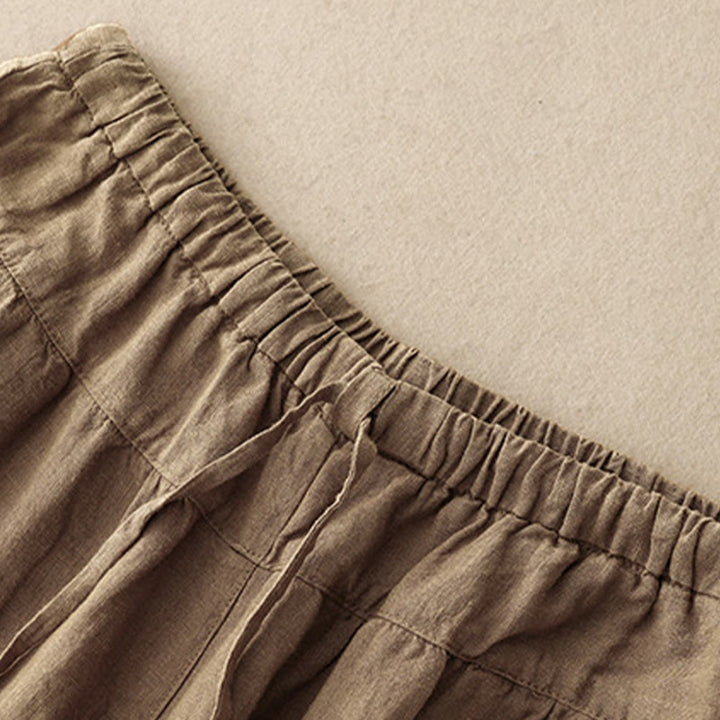 Pantalon Buddha Stones d'été décontracté en coton et lin avec poches pour femme, longueur 7-8, à lacets