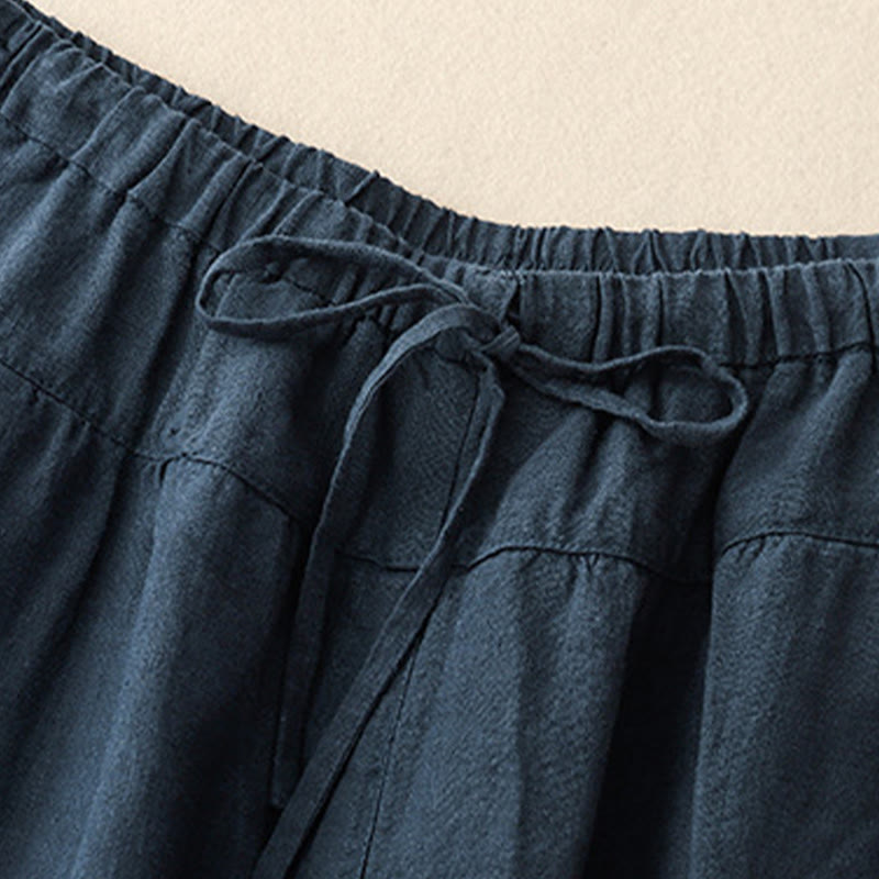 Pantalon Buddha Stones d'été décontracté en coton et lin avec poches pour femme, longueur 7-8, à lacets - image 12