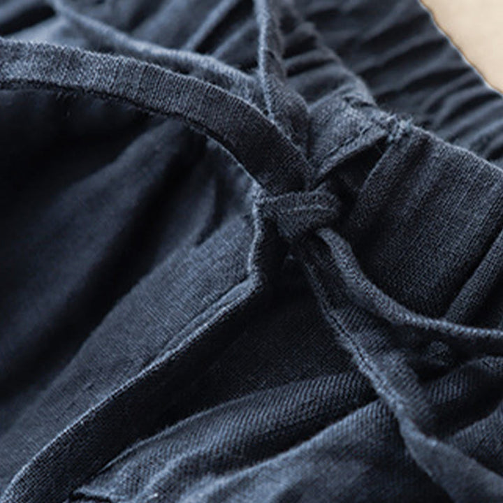 Pantalon Buddha Stones d'été décontracté en coton et lin avec poches pour femme, longueur 7-8, à lacets - image 13