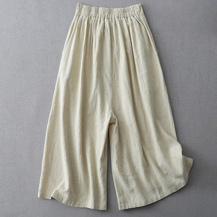 Pantalon large décontracté en polyester avec poches pour femme, coupe ample, longueur 7-8, motif Buddha Stones