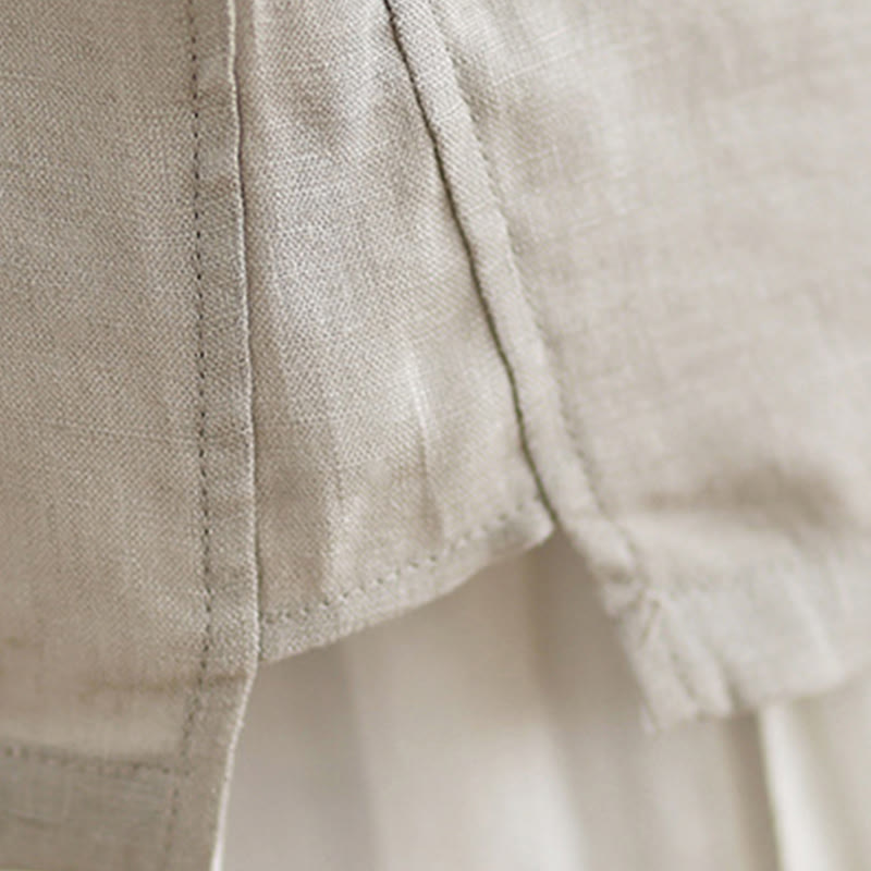 Chemise décontractée en coton et lin à manches mi-longues et col ras du cou avec boutons grenouille et motif floral brodé Buddha Stones pour femme - image 8