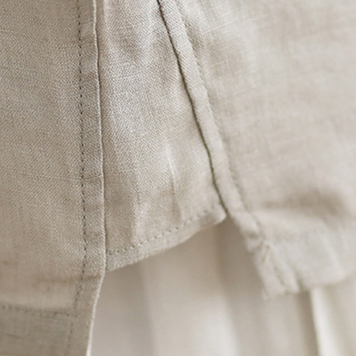 Chemise décontractée en coton et lin à manches mi-longues et col ras du cou avec boutons grenouille et motif floral brodé Buddha Stones pour femme - image 8