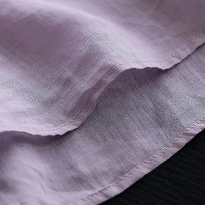 T-shirt d'été décontracté en coton et lin à manches mi-longues et col en V pour femme avec motif brodé Buddha Stones - image 4