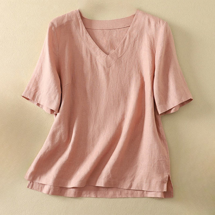 T-shirt d'été décontracté pour femme, en polyester uni, à col en V et manches courtes, motif Buddha Stones - Rose - US8-10，UK/AU12-14，EU40-42 (2XL) - image 5