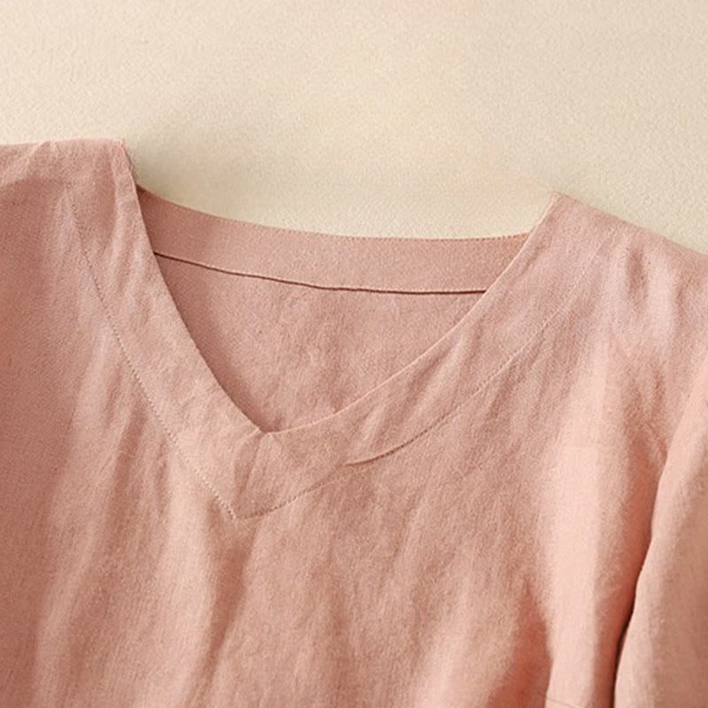 T-shirt d'été décontracté à manches courtes et col en V pour femme, en coton, motif Buddha Stones - image 7