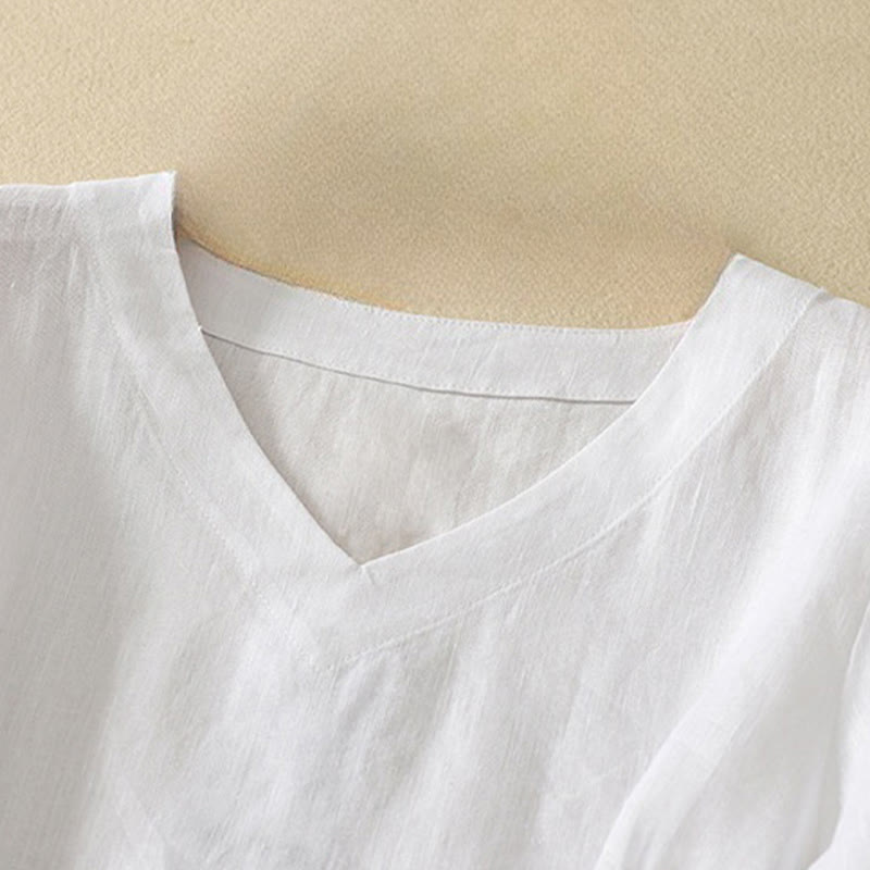 T-shirt d'été décontracté pour femme, en polyester uni, à col en V et manches courtes, motif Buddha Stones - image 12