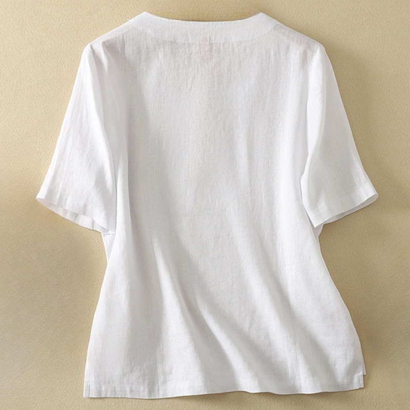 T-shirt d'été décontracté pour femme, en polyester uni, à col en V et manches courtes, motif Buddha Stones - image 11