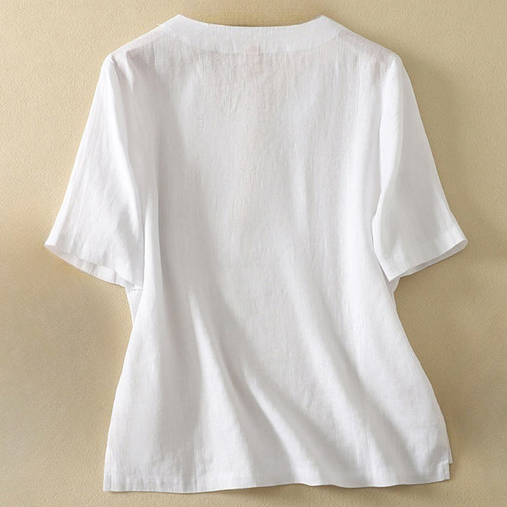 T-shirt d'été décontracté pour femme, en polyester uni, à col en V et manches courtes, motif Buddha Stones - image 11