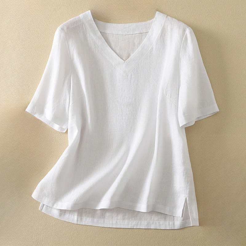 T-shirt d'été décontracté pour femme, en polyester uni, à col en V et manches courtes, motif Buddha Stones - Blanc - US8-10，UK/AU12-14，EU40-42 (2XL) - image 10