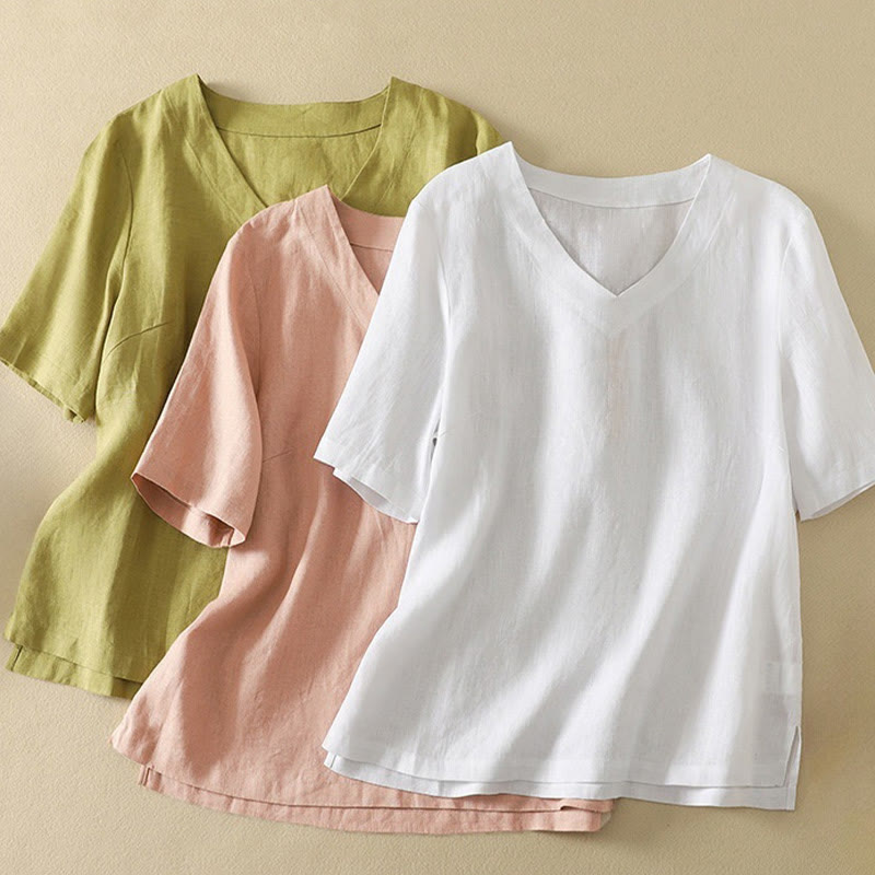T-shirt d'été décontracté à manches courtes et col en V pour femme, en coton, motif Buddha Stones - image 21