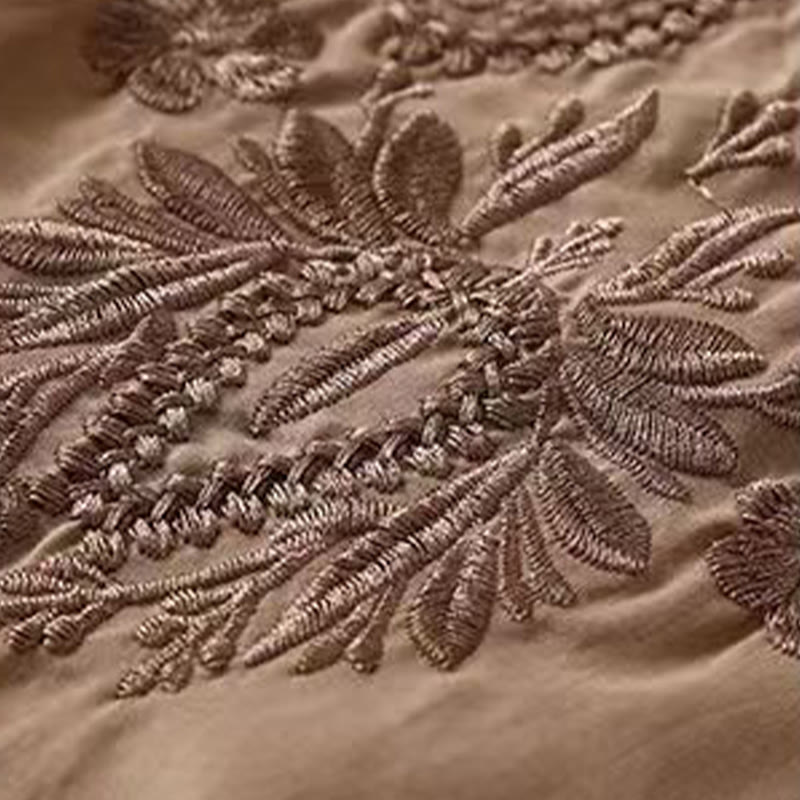 Chemise décontractée en coton et lin à manches mi-longues et col ras du cou pour femme avec motif floral brodé Buddha Stones - image 6