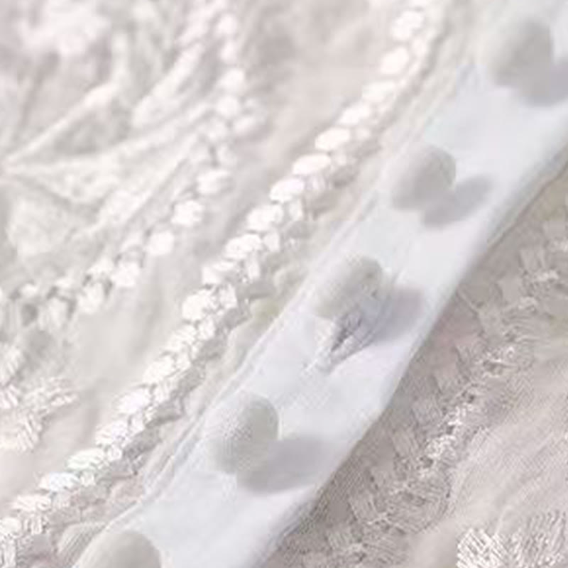 Chemise décontractée en coton et lin à manches mi-longues et col ras du cou pour femme avec motif floral brodé Buddha Stones - image 14