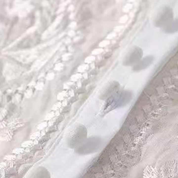 Chemise décontractée en coton et lin à manches mi-longues et col ras du cou pour femme avec motif floral brodé Buddha Stones - image 14