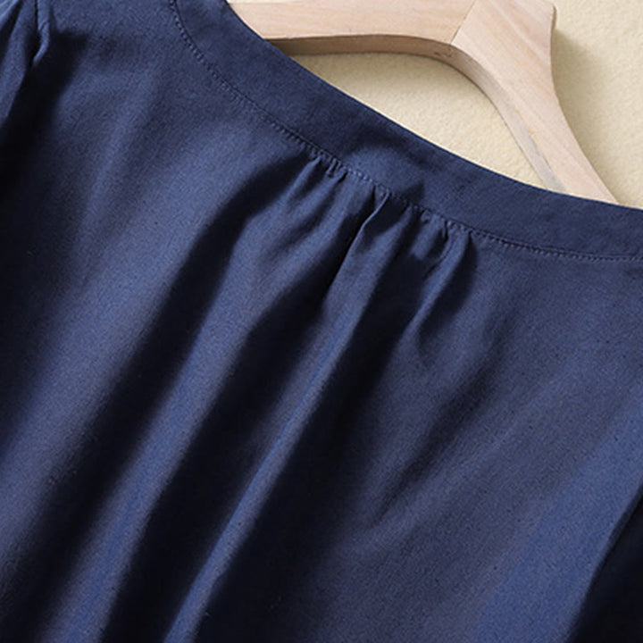 Chemise décontractée en coton et lin à manches courtes et col ras du cou pour femme, motif Buddha Stones - image 9