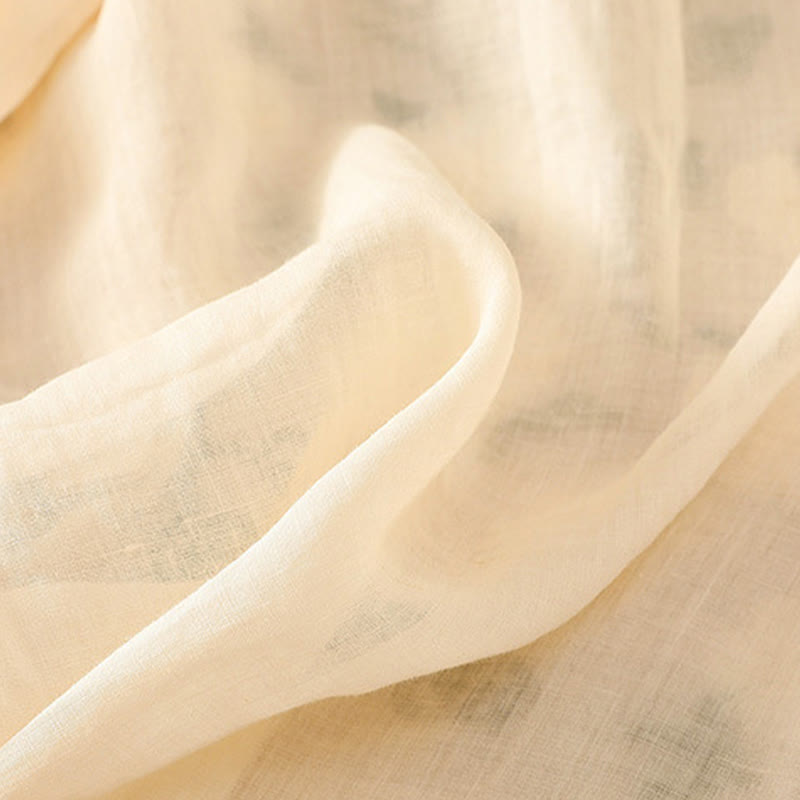 Chemise décontractée en coton et lin à manches mi-longues et col en V pour femme, motif fleurs et feuilles vertes brodées, motif Buddha Stones - image 11