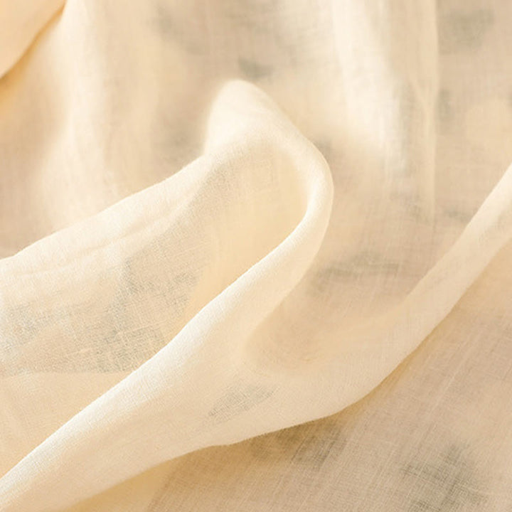 Chemise décontractée en coton et lin à manches mi-longues et col en V pour femme, motif fleurs et feuilles vertes brodées, motif Buddha Stones - image 11