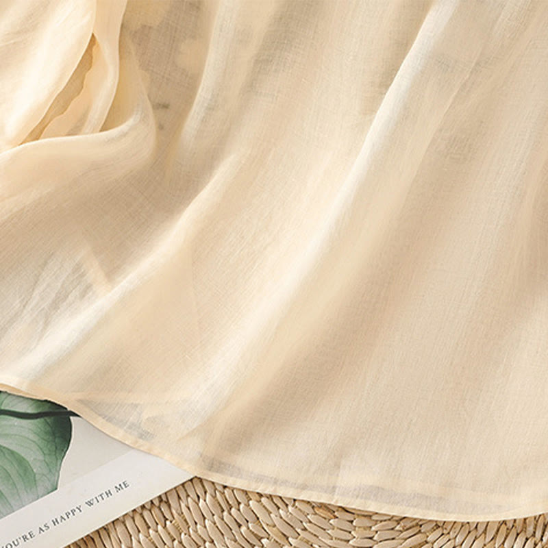 Chemise décontractée en coton et lin à manches mi-longues et col en V pour femme, motif fleurs et feuilles vertes brodées, motif Buddha Stones - image 12