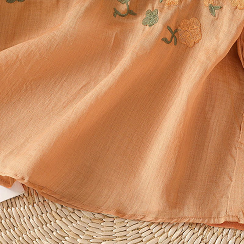 Chemise décontractée en coton et lin à manches mi-longues et col en V pour femme, motif fleurs et feuilles vertes brodées, motif Buddha Stones - image 19