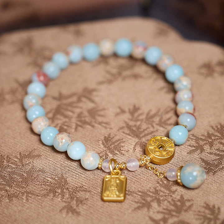 Buddha Stones Shoushan Pierre Pièce de cuivre Argent de toutes les directions Bracelet de richesse