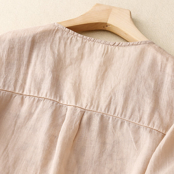 T-shirt d'été décontracté à manches courtes et col en V pour femme, motif Buddha Stones, broderie florale, en acrylique - image 20